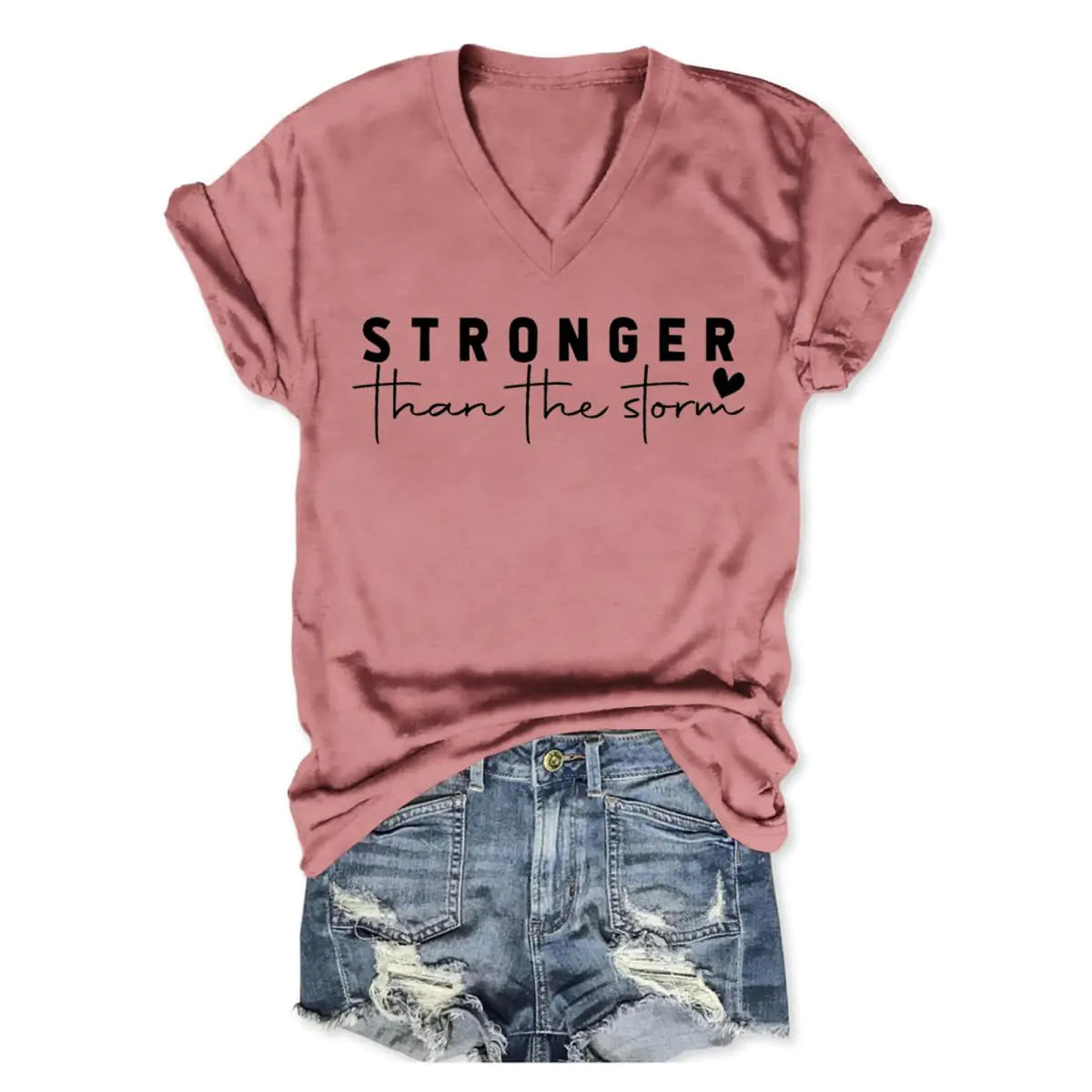 Stronger Than The Storm Tshirt| Women Christian V Neck|T Shirts Faith Graphic Tees| Inspirational